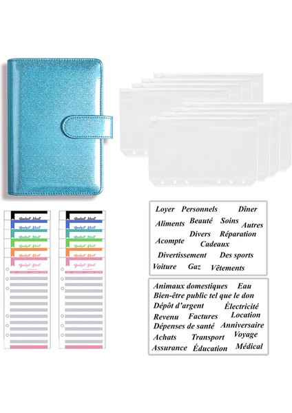 Lazer Yıldız Mavi A6 A6 Fransa Bütçe Bağlayıcı Lazer Deri Defter Planlayıcısı Organizatör 8 Fermuarlı Cepler 2 Adet Fransız Alfabesi Çıkartmalar Dropshipping (Yurt Dışından)