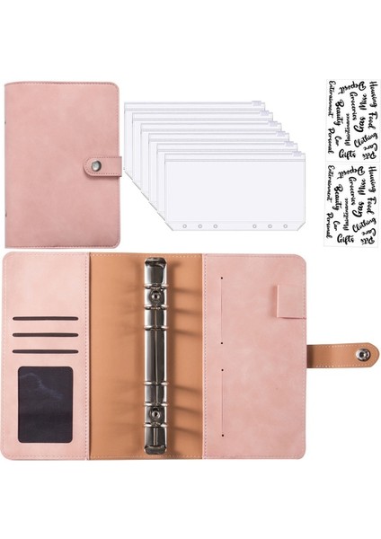 Pembe ve Etiket A6 Dıy Pu Deri Defter Bağlayıcı Bütçe Haftalık Planlayıcı Organizatör 6 Telli Defter Kapağı Gider Bütçe Sayfaları Pvc Not Defteri Kapağı (Yurt Dışından)