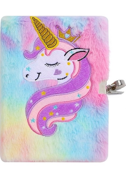 01 Karikatür Sevimli Unicorn Dizüstü Öğrenci Okul Ofis Peluş El Kitabı Günlüğü Kitap Kilitli Okul Eskiz Defteri Kırtasiye Hediye (Yurt Dışından)