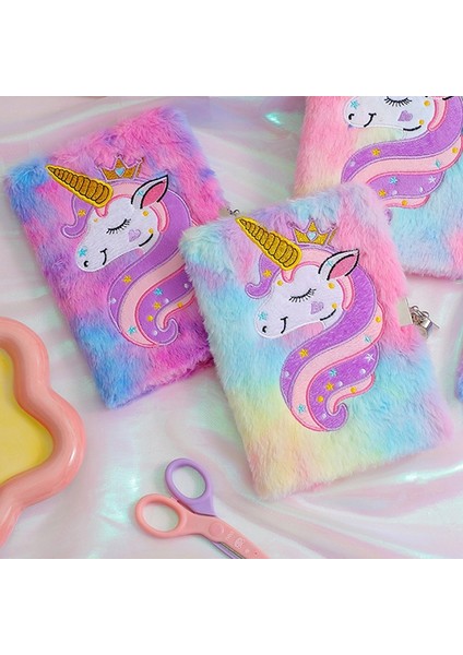 01 Karikatür Sevimli Unicorn Dizüstü Öğrenci Okul Ofis Peluş El Kitabı Günlüğü Kitap Kilitli Okul Eskiz Defteri Kırtasiye Hediye (Yurt Dışından) fiyatları
