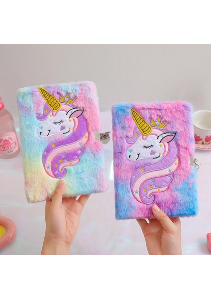 01 Karikatür Sevimli Unicorn Dizüstü Öğrenci Okul Ofis Peluş El Kitabı Günlüğü Kitap Kilitli Okul Eskiz Defteri Kırtasiye Hediye (Yurt Dışından) modelleri