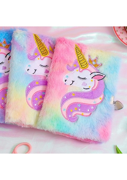 01 Karikatür Sevimli Unicorn Dizüstü Öğrenci Okul Ofis Peluş El Kitabı Günlüğü Kitap Kilitli Okul Eskiz Defteri Kırtasiye Hediye (Yurt Dışından) fırsatları