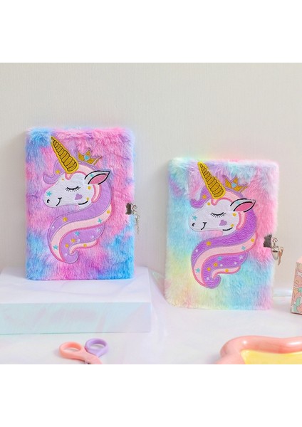 01 Karikatür Sevimli Unicorn Dizüstü Öğrenci Okul Ofis Peluş El Kitabı Günlüğü Kitap Kilitli Okul Eskiz Defteri Kırtasiye Hediye (Yurt Dışından) indirimleri