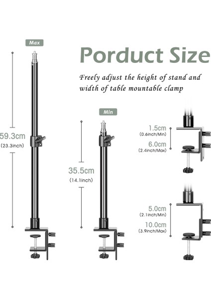 Top Kafalı Sh C-Kelepçe Işık Tripod Masaüstü Işık Standı 1/4 "top Kafa ile Ayarlanabilir Masa Üstü Braketi Standı Kamera, Halka Işık (Yurt Dışından) indirimleri