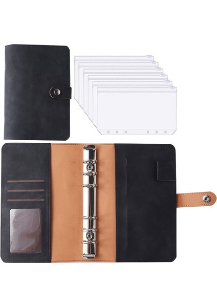 Siyah Iyi Malzeme A6 Pu Deri Bütçe Bağlayıcı Defter Nakit Zarflar Sistemi Seti Bağlayıcı Cepler Para Bütçe Tasarrufu Fatura Organizatör (Yurt Dışından)