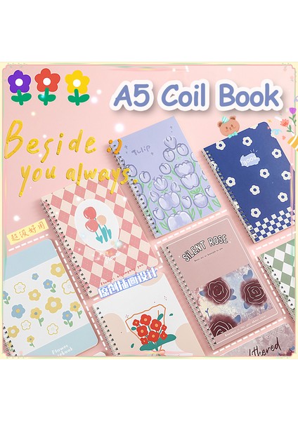 Sarı Çiçek Rastgele 2 Kitap A5 Boyutu Bobin Astarlı Defterler Kawaii Kapak 2 Rastgele Sevimli Kitaplar Kawaii Kore Kırtasiye Öğrenciler Için Okul Malzemeleri (Yurt Dışından)