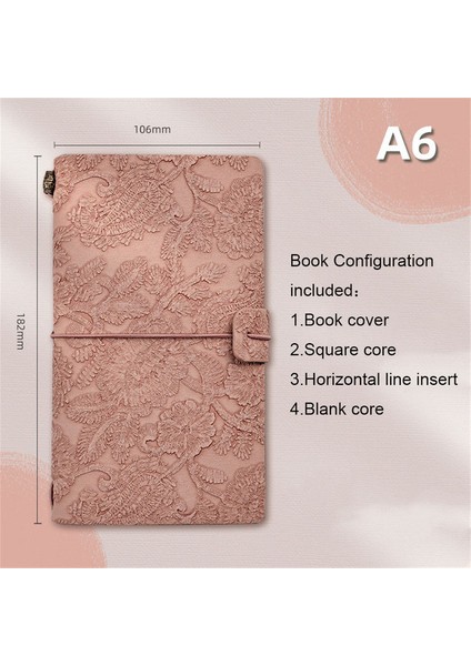 Pembe A6 A6 Vintage Dizüstü Dergisi Kabartmalı Dantel Defterler Morandi Bloknotlar Retro Sketchbook Seyahat Günlüğü Yazma Kağıt Kırtasiye (Yurt Dışından)