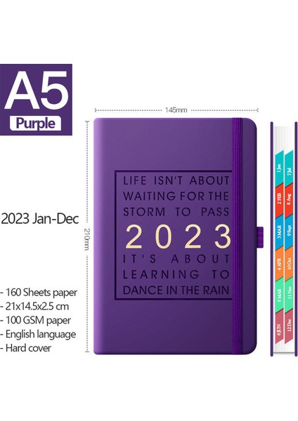 Mor A5 2023 Planlayıcısı Defter Gündem Haftalık Aylık Günlük Sekmeli Dergisi Okul Ofis Malzemeleri Kawaii Kırtasiye Hedef Alışkanlık Programı (Yurt Dışından)