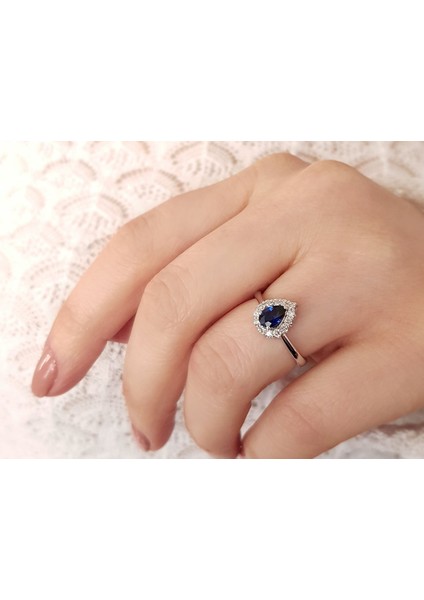 Pırlanta ve Damla Safir Taşlı Yüzük 0417R0048 indirimleri