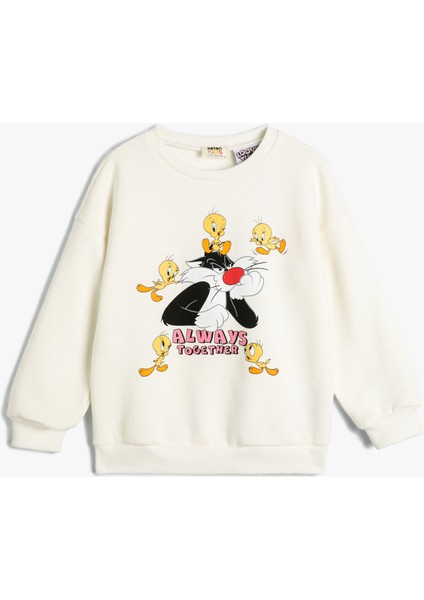 Sweatshirt Looney Tunes Baskılı Lisanslı Uzun Kollu Bisiklet Yaka Şardonlu