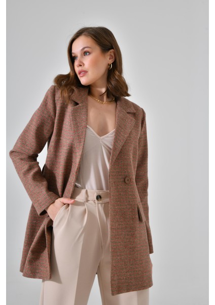 Kahverengi Premium Kuşaklı Cep Detaylı Blazer Dokuma Ceket modelleri
