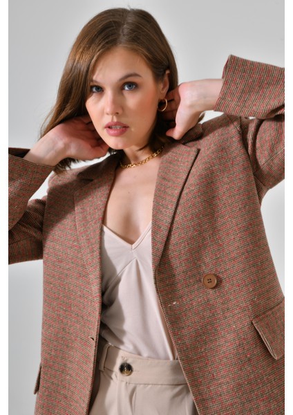 Kahverengi Premium Kuşaklı Cep Detaylı Blazer Dokuma Ceket fırsatları