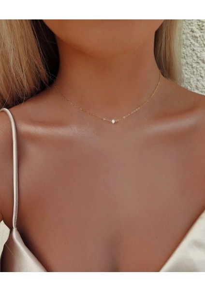 925 Ayar Gümüş Minimal Tek Inci Zincir Kolye - 14 Ayar Altın Kaplama fiyatları