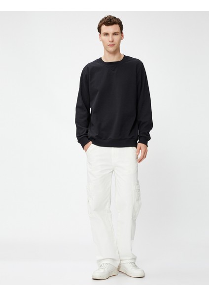 Basic Sweat Bisiklet Yaka Dikiş Detaylı Uzun Kollu