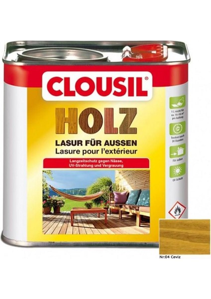 Solvent Bazlı Ahşap Koruyucular 2,5ltCLOU Nr:04 Ceviz Slv Bazlı Ahşap Koruyucu 2,5lt