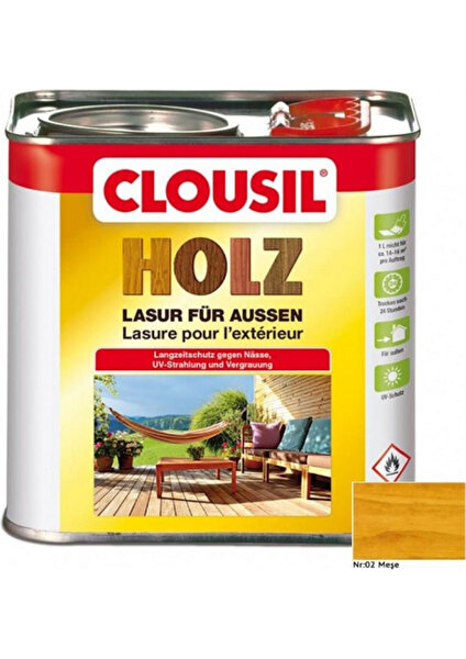 Solvent Bazlı Ahşap Koruyucular 2,5ltCLOU Nr:02 Meşe Slv Bazlı Ahşap Koruyucu 2,5lt