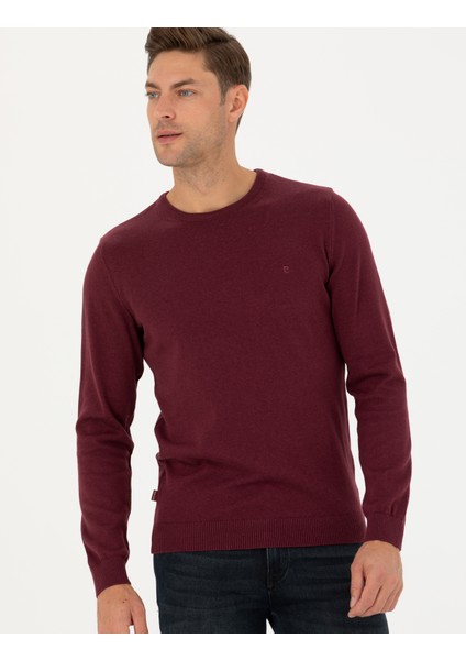 Erkek Bordo Slim Fit Bisiklet Yaka Basic Triko Kazak 50270179-VR014