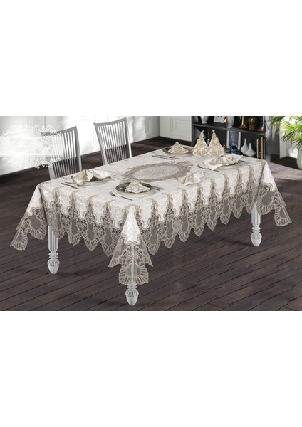 Mevsim Set 12 Peçeteli Kadife Kumaş Fransız Güpürlü 25 Parça Lüks Yemek Takımı