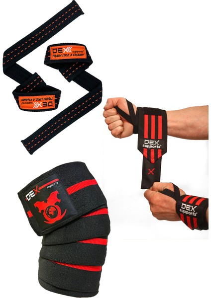 Wraps Spor Bileklik, Straps Halter Kayışı,knee Wraps Diz Bandajı 3'lü Set