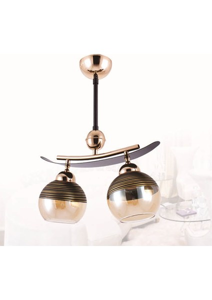 2'li E27 Duy Siyah / Gold Renk Metal Bal Camlı Sıralı Sarkıt Avize