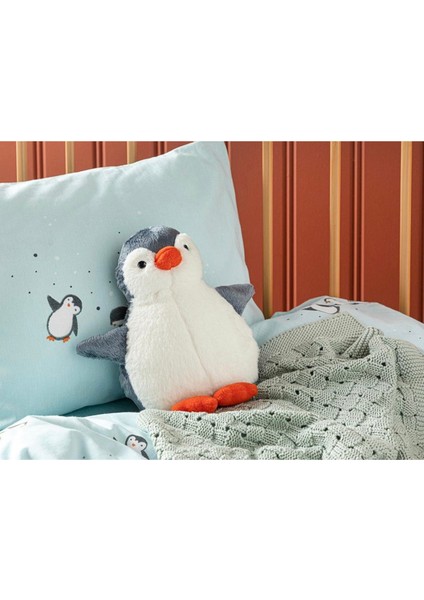 Little Penguin Sevimli Penguen Polyester Bebek Dekoratif Kırlent Uyku ve Oyun Arkadaşı 30X25 Gri