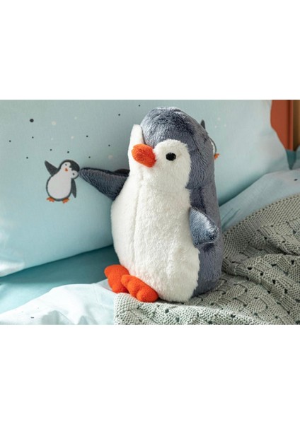 Little Penguin Sevimli Penguen Polyester Bebek Dekoratif Kırlent Uyku ve Oyun Arkadaşı 30X25 Gri