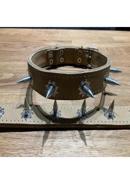 Çift Kat Krom Çivili Tasma Deri Köpek Boyun Tasması Dikenli Tasma