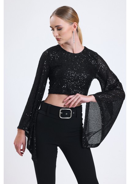 Içi Astarlı Abiye Payet Bluz| BLZ35014