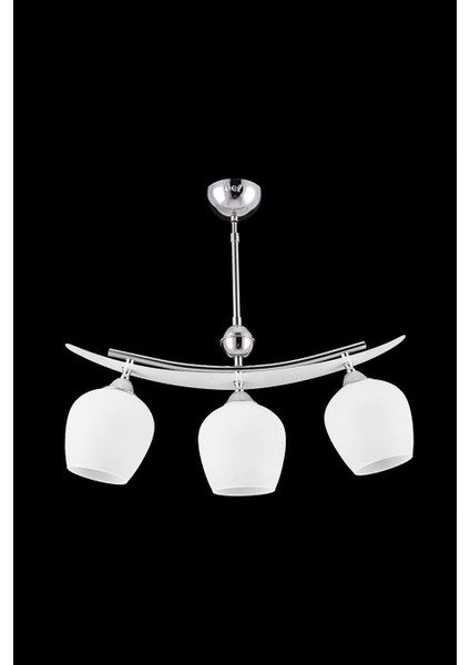 3'lü E27 Duy Beyaz / Krom Renk Metal Beyaz Camlı Sıralı Sarkıt Avize