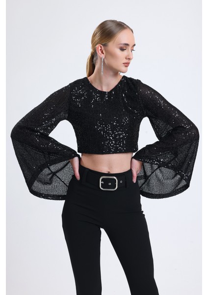 Içi Astarlı Abiye Payet Bluz| BLZ35014