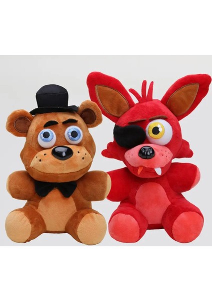 Fnaf Freddy ve Foxy 2 Li Peluş Yumuşak Oyuncak Five Night Uyku ve Oyun Arkadaşı 25 cm
