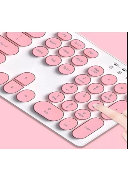 Kablosuz Klavye Mouse Seti Türkçe Q Klavye Sessiz Set Pembe