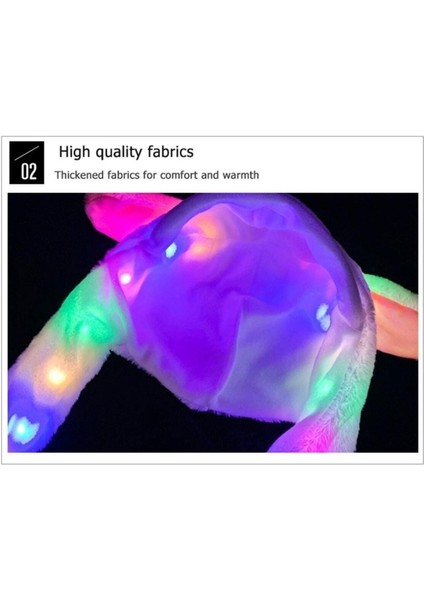 Kulakları Hareketli Işıklı Tavşan Şapka Peluş Oyun Arkadaşı 3 Modlu LED Sevimli Işıklı Şapka modelleri