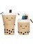 Y-Style7 Boba Milktea Kalem Kalem Teleskopik Tutucu Kırtasiye Çantası, Kawaii Gülümseme Yüz Siyah Nokta Organizatör ile Stand-Up Trafo Çantası (Yurt Dışından) 2