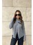 Kadın Gri Broş Yaka Uzun Kol Lazer Kesim Dokulu Kumaş Düğmesiz Ceket 2