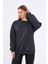 Antrasit Kadın Pamuklu Oversize Basic Bisiklet Yaka Sweatshirt 1