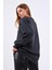 Antrasit Kadın Pamuklu Oversize Basic Bisiklet Yaka Sweatshirt 4