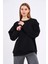 Kadın Siyah Pamuklu Oversize Basic Bisiklet Yaka Sweatshirt 1