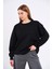 Kadın Siyah Pamuklu Oversize Basic Bisiklet Yaka Sweatshirt 2