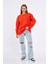 Turuncu Kadın Pamuklu Oversize Basic Bisiklet Yaka Sweatshirt 1