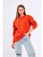 Turuncu Kadın Pamuklu Oversize Basic Bisiklet Yaka Sweatshirt 4
