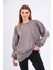 Kahve Kadın Pamuklu Oversize Basic Bisiklet Yaka Sweatshirt 3