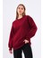Bordo Kadın Pamuklu Oversize Basic Bisiklet Yaka Sweatshirt 1