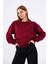 Bordo Kadın Pamuklu Oversize Basic Bisiklet Yaka Sweatshirt 4