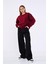 Bordo Kadın Pamuklu Oversize Basic Bisiklet Yaka Sweatshirt 5