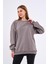 Kahve Kadın Pamuklu Oversize Basic Bisiklet Yaka Sweatshirt 2