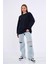 mmetalic Lacivert Kadın Pamuklu Oversize Basic Bisiklet Yaka Sweatshirt 1