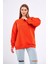 Turuncu Kadın Pamuklu Oversize Basic Bisiklet Yaka Sweatshirt 2