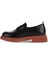 Siyah Pembe Açma Deri Kadın Loafer 01WZ4000 3