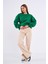 Metalic Yeşil Kadın Pamuklu Oversize Basic Bisiklet Yaka Sweatshirt 2
